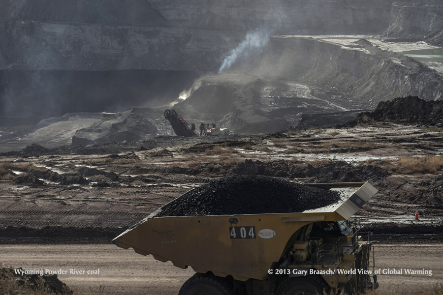 20 foot high coal truck leaves EagleButte mine, Gillette Wyoming. Amost half US coal is mined in Powder River Basin of Wyoming and Montana & burned for 37 percent of U.S. electricity.