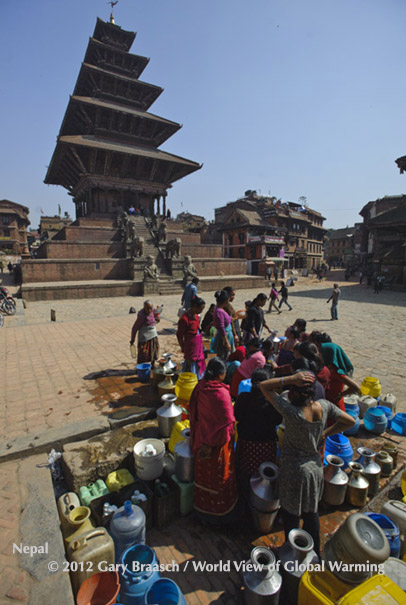 A majority of urban poor and tenants in the core city areas of Nepal are dependent on ancient, increasingly polluted public water sources like this one in Bhaktapur.
