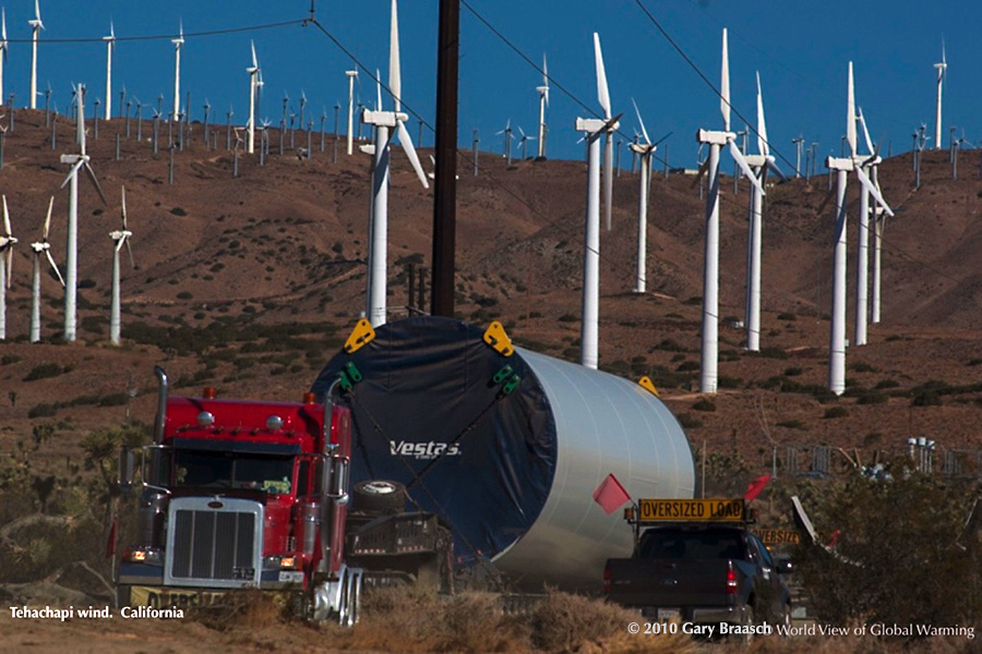 Vestas wind tower being delivered to new Tehachapi Pass wind development, California.